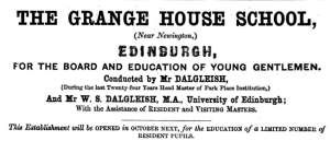 Grange House School opening announcement, 1857