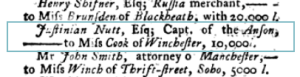 Justinian Nutt marries Miss Cooke with her £10,00 - Gentleman's Magazine 1749