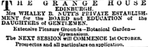 Advertising the education on offer at Grange House, 1890.