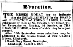 Grange House School for girld, 1864