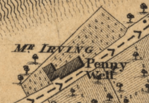 1817:The Irvings were living at Penny Well. From Kirkwood's map, reproduced by permission of the Naional Library of Scotland.